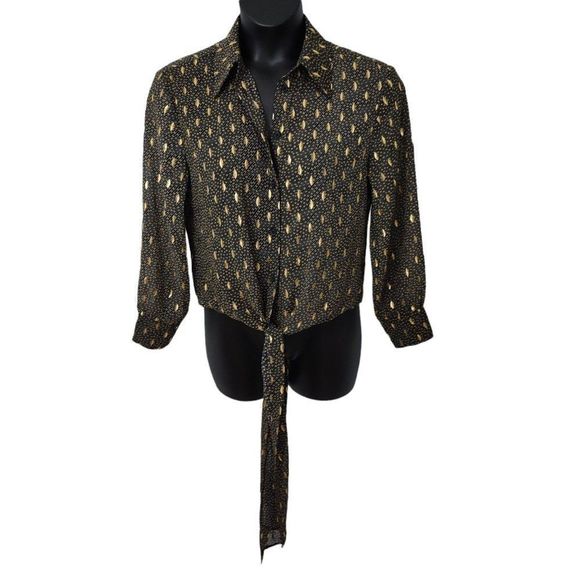 ELAN Long Sleeve Tie Front Sheer Blouse Top - Picture 1 of 9